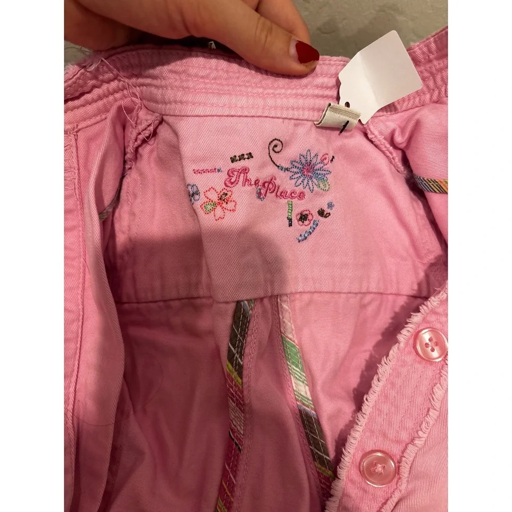The Childrens Place Girls Pink Denim Jacket Frayed Trim Y2K Style Kids Size 12M
